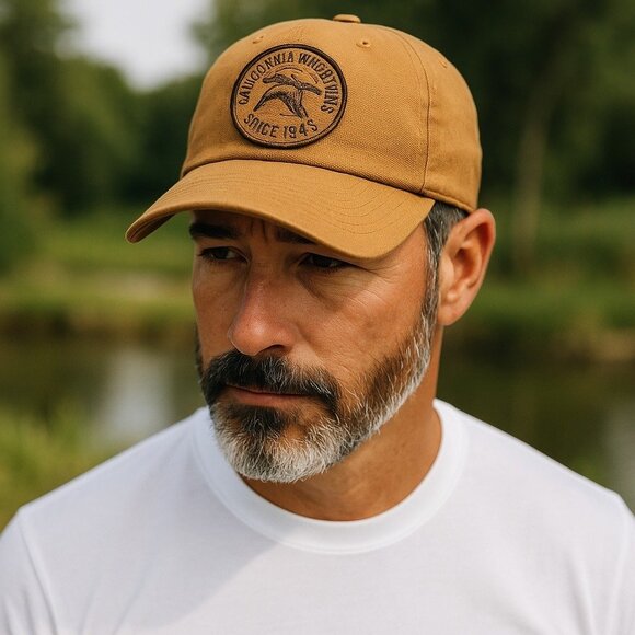 California Waterfowl Since 1945 Canvas Baseball Cap in Mustard Yellow - Picture 1 of 7